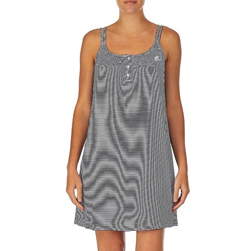 Lauren Ralph Lauren Black & White Striped Sleeveless Nightdress